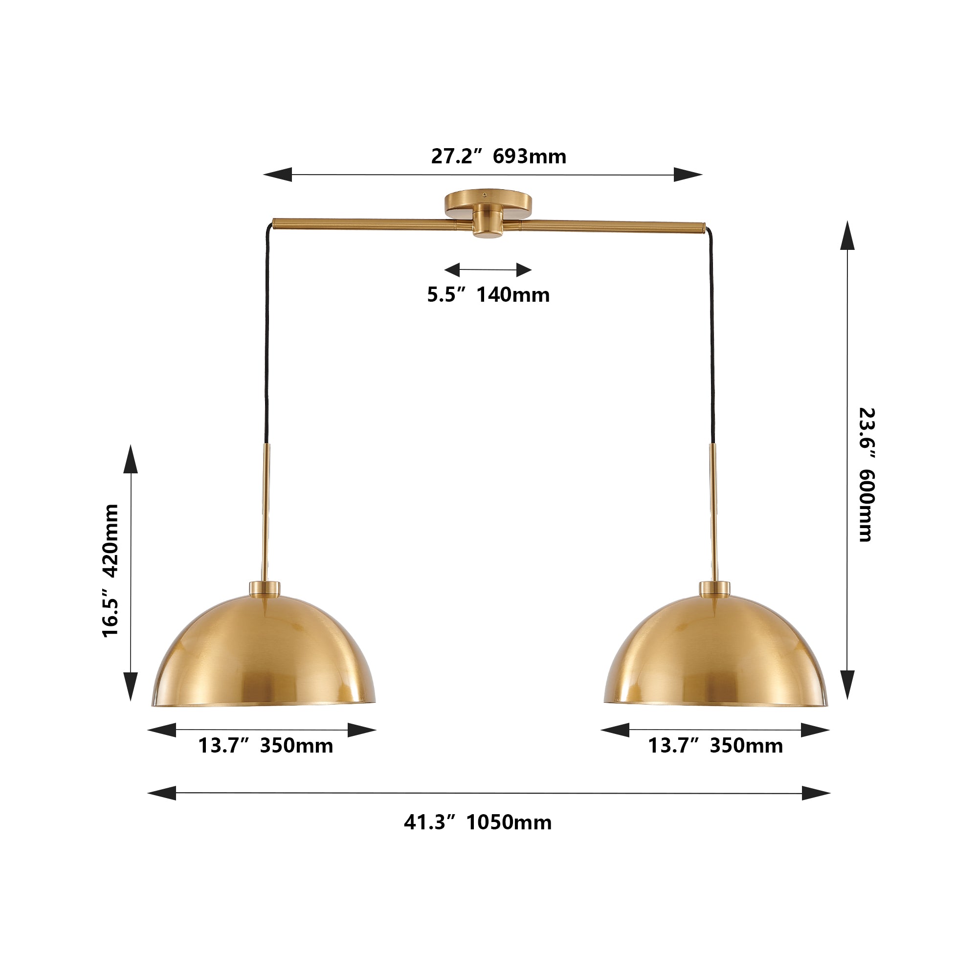 41" Industrial Copper Double Pendant Light Fixture