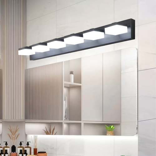 Modern 6-Light Black LED Vanity Mirror Light Fixture