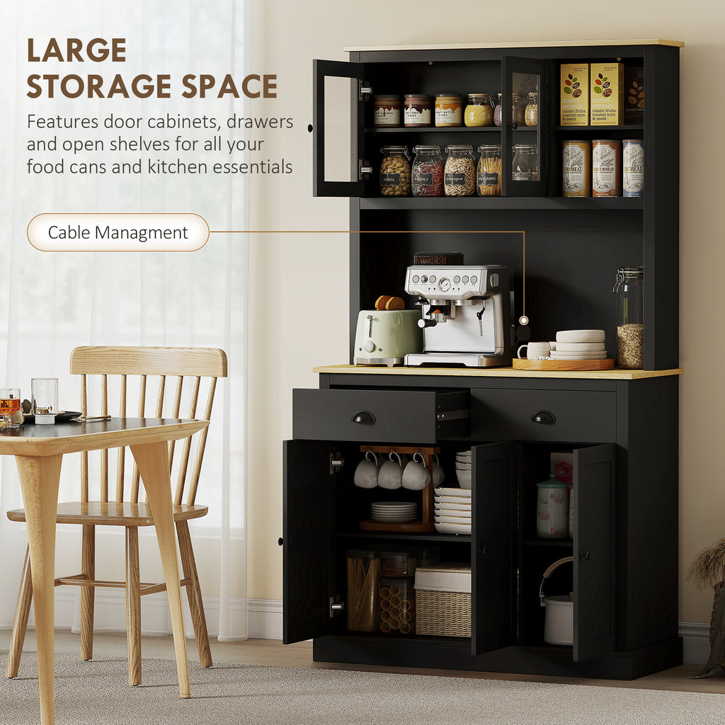 71" Tall Black Kitchen Pantry Cabinet with Countertop