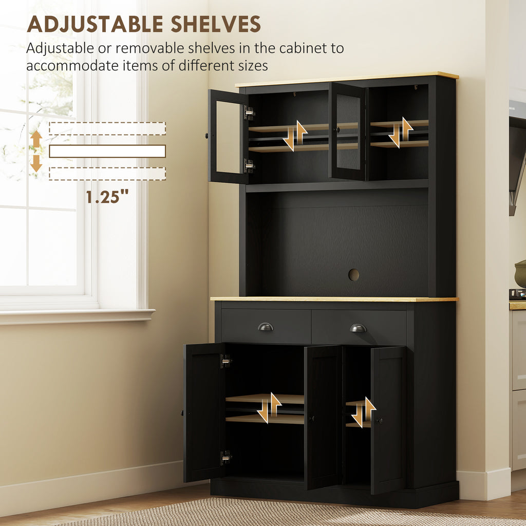 71" Tall Black Kitchen Pantry Cabinet with Countertop