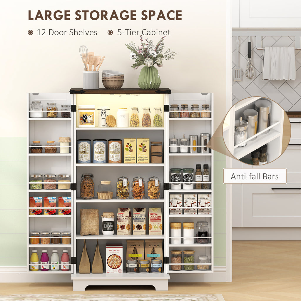 47" Farmhouse Pantry Cabinet with LED Sensor Light