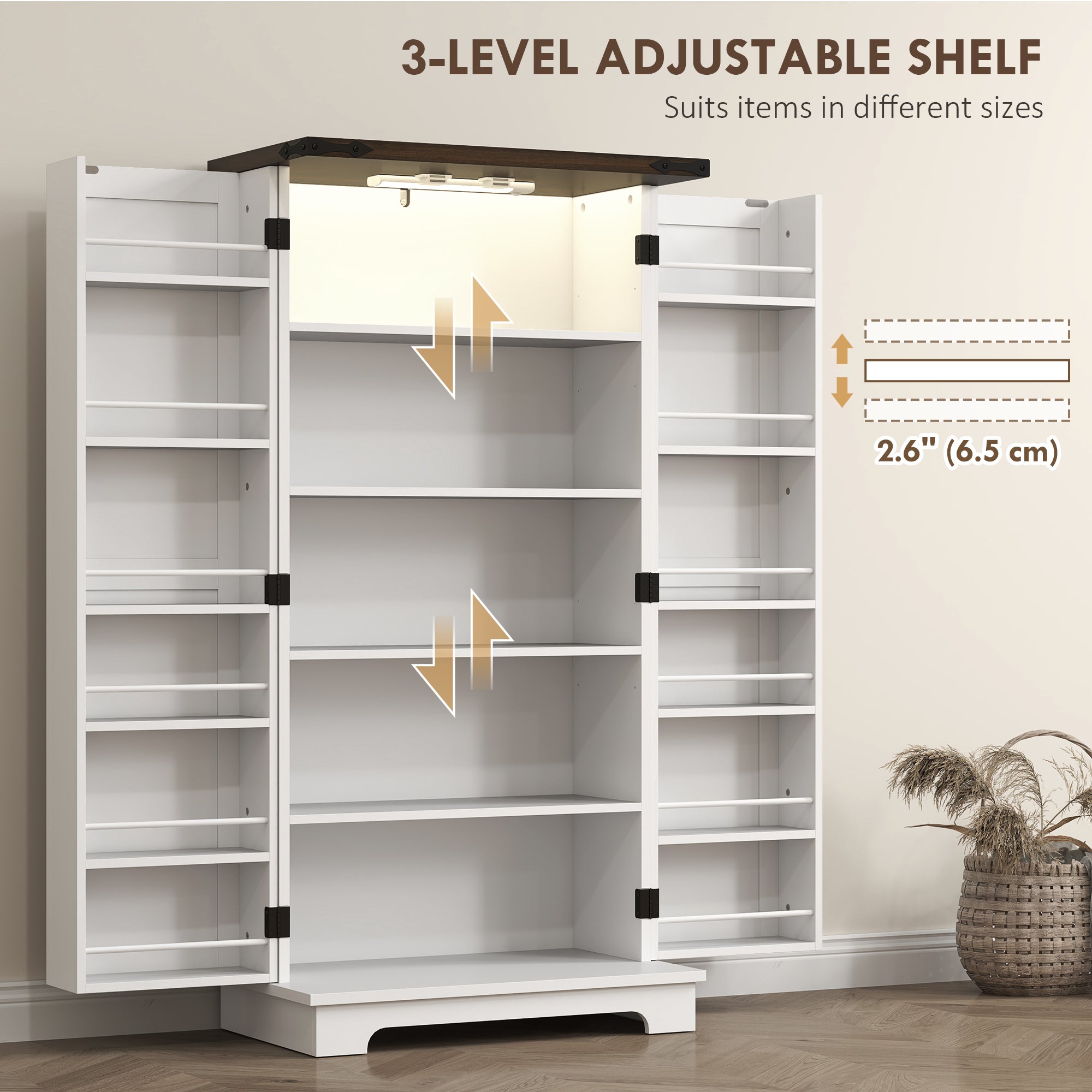 47" Farmhouse Pantry Cabinet with LED Sensor Light