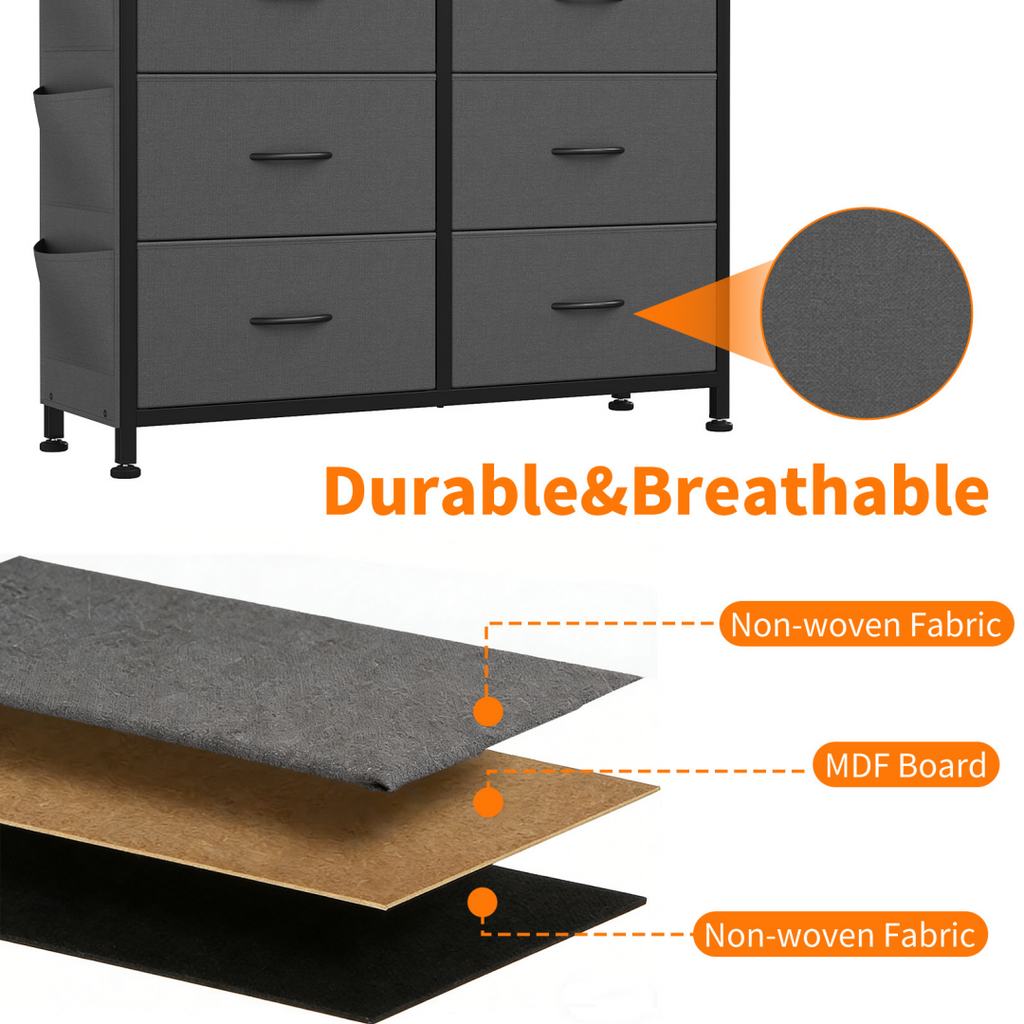 10-Drawer Dresser with Side Pocket & Hooks Gray