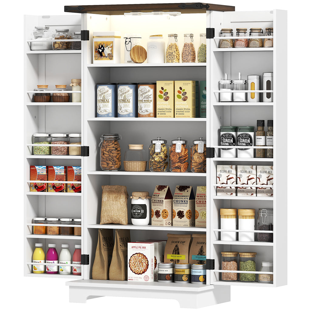 47" Farmhouse Pantry Cabinet with LED Sensor Light