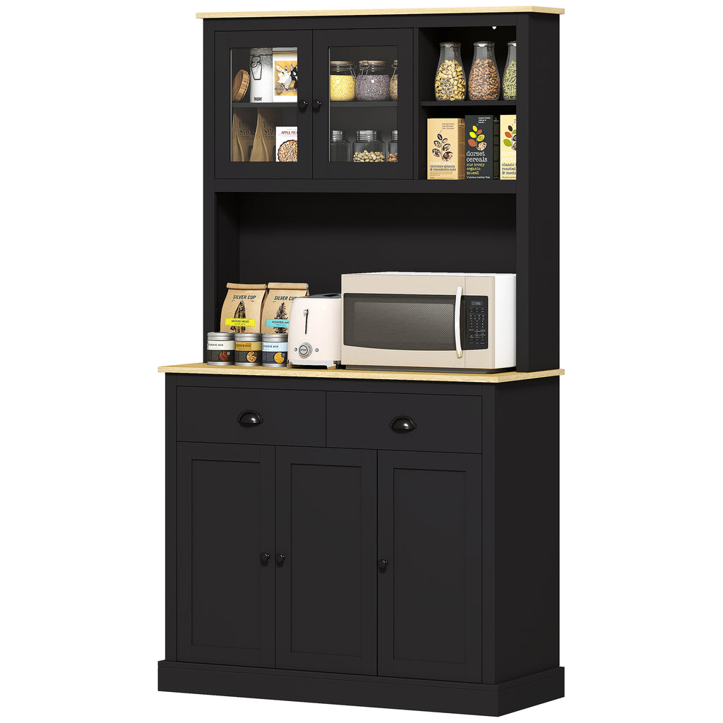 71" Tall Black Kitchen Pantry Cabinet with Countertop