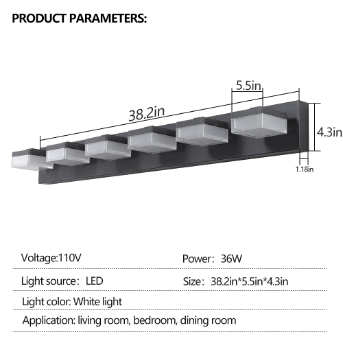 Modern 6-Light Black LED Vanity Mirror Light Fixture