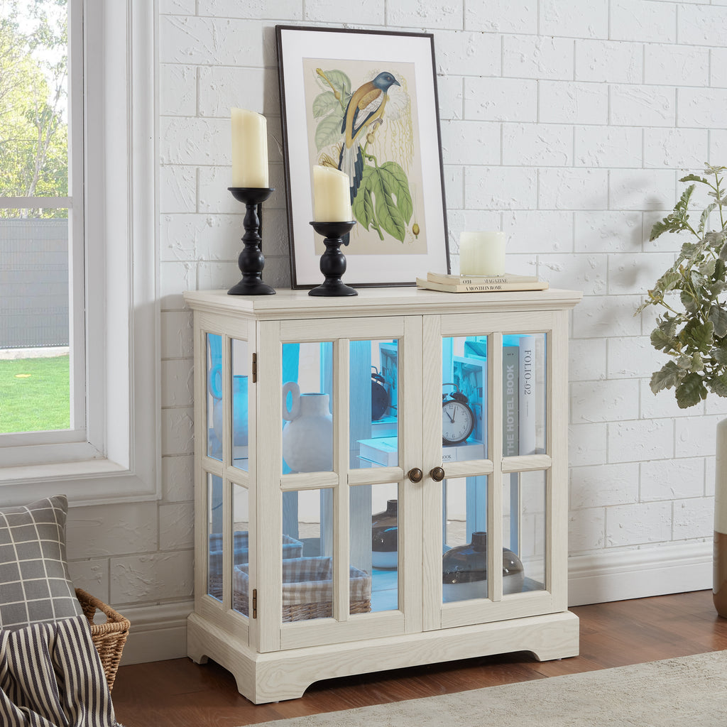 White LED Curio Display Cabinet with Glass Doors