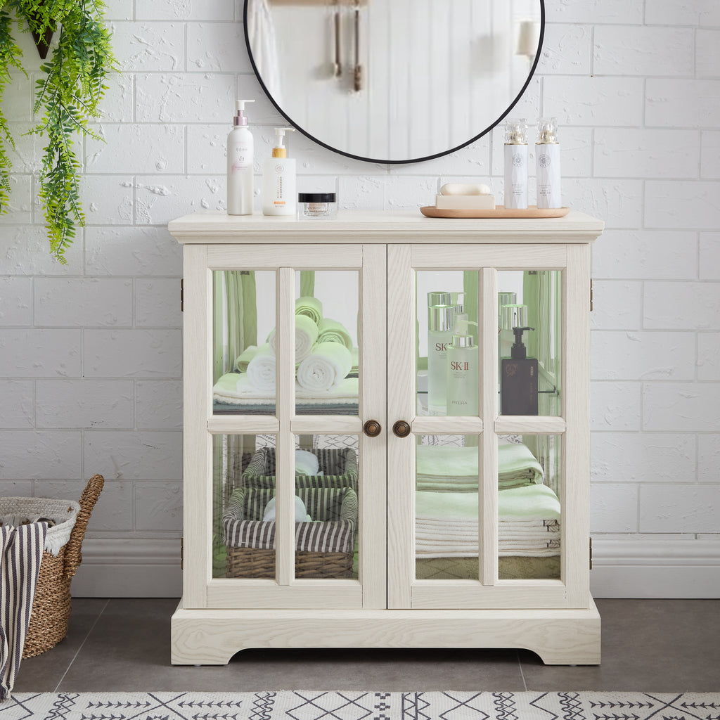 White LED Curio Display Cabinet with Glass Doors